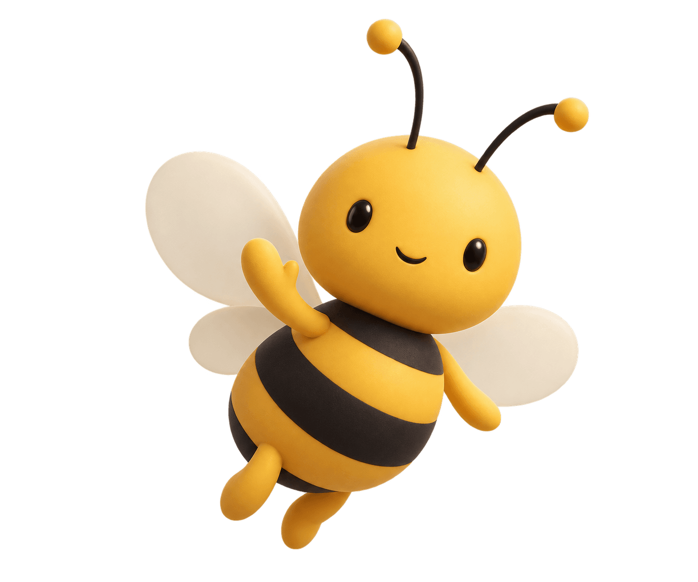 Freebee's warm yellow and black 3D bee mascot